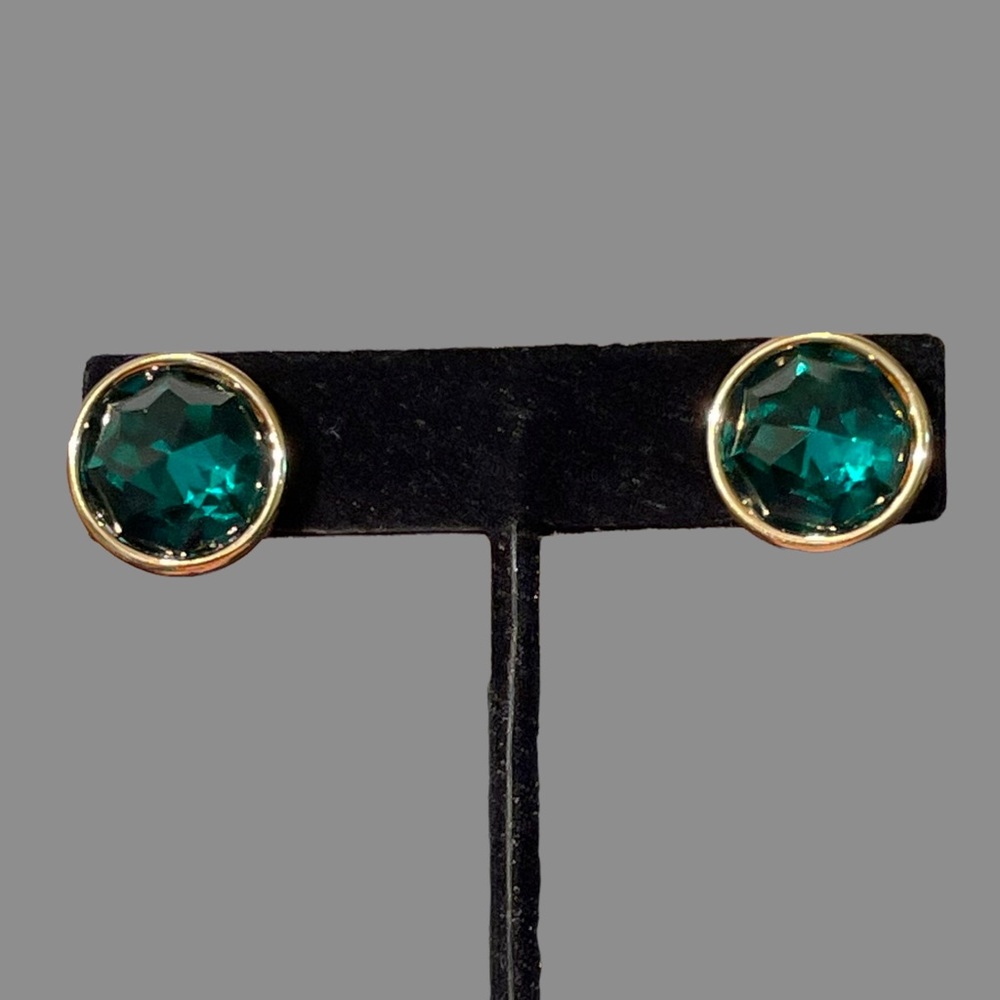Vintage Swarovski Green And Gold Tone Post Earrings